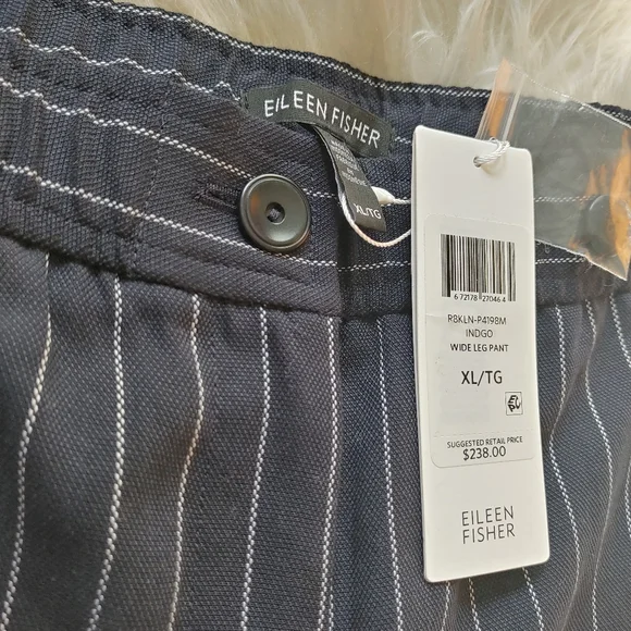 🌿 Eileen Fisher Indigo wide leg cropped pant navy pinstripe size XL - Picture 5 of 8